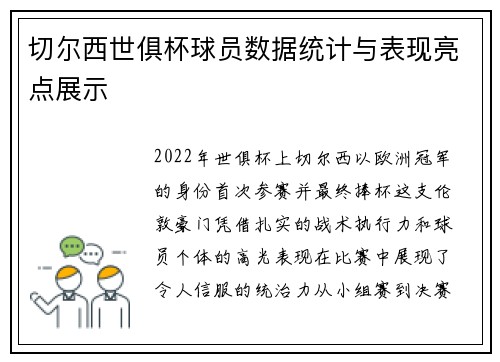 切尔西世俱杯球员数据统计与表现亮点展示