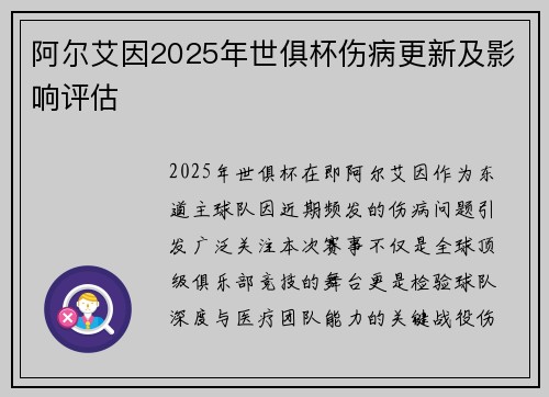 阿尔艾因2025年世俱杯伤病更新及影响评估